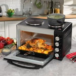 Daewoo Countertop Mini Oven with Grill and Dual Hot plates Hobs 1500W 30L Black