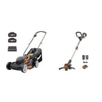 Worx WG743E.1 Cordless Lawn Mower, 40V, 40 cm Cut-to-Edge Deck, IntelliCut Technology & WG163E.1 20V 30cm Cordless Line Trimmer with One Battery and Charger - Lightweight Grass Trimmer