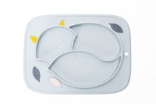 InnoGIO GIOfresh Fox, Assiette 1er Âge Renard à 3 Compartiments pour Bébé et Enfant, Silicone Souple, Surface Antidérapante, sans BPA, Adapté au Lave-Vaisselle, Plat Multiportions, Bleu