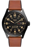 Fossil Watch for Men Defender, Solar Movement, 46 mm Black Stainless Steel Case with a Leather Strap, FS5978