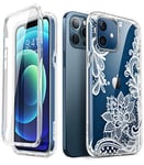 i-Blason Coque iPhone 12 / iPhone 12 Pro 5G (2020) 6,1 Pouces [Série Cosmo] Protection 360 Etui Brillant Bumper Antichoc avec Protecteur d'écran Intégré (Dentelle/Blanc)