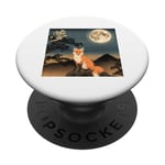 Dream Fox Night avec un paysage de kanji japonais à la pleine lune PopSockets PopGrip Adhésif