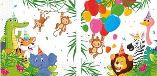 Procos - Serviettes en papier Animaux Jungle Balloons Party (33 x 33 cm, double Velo), 20 pièces, multicolore, 93782