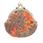 Oyachic Porte-Monnaie Femme Cuir Floral Coin Purses Portefeuille Vintage Sac à Main avec Fermoir clic-clac Retro Porte-Cartes Wood Grain Wallet (Lotus)