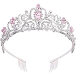 Crown Tiara, Princess Crown, Rairsky Women's Tiaras, Crown Girls, Silver Tiara for Women Pink Crystal Tiara Crystal Crown med kammar, Kristaller