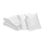 Bleu Câlin Pack Couette Chaude 2 Personnes 220x240 cm + 2 Oreillers Moelleux 60x60 cm, Lavables à 95°, Microfibre, Blanc