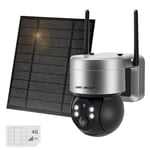 GENBOLT 4G LTE Solar Security Camera Outdoor Wireless 2K, 6W 12000mAh Battery Operated Surveillance Camera No WiFi, PTZ IP Camera System with SIM Card Cellular, PIR Siren Alarm Humanoid Detection