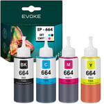 SET 4 pulloa Epson 664 tulostinmustetta, 4x 70ml, 6400 sivua kukin, patruunat yhteensopivia IEcoTank L110, L120, L121, L485, L455, L365, L386, L385, L382, L380, L355, ITS L3050, L3060, L3070 kanssa.