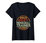 Womens Retro Badge Worlds Best Personal Trainer V-Neck T-Shirt