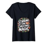 Womens Stirring Up Some Christmas Magic - Xmas Cook Chef V-Neck T-Shirt