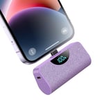 Mini Batterie Externe pour iPhone 5200mAh, Power Bank Ultra-Compact et Léger 20W PD Charge Rapide Chargeur Externe avec Écran LCD, Petit Batterie Portable Compatible avec iPohone 14/13/12/11/XR-Lilas