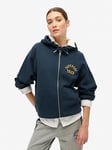 Superdry College Logo Boyfriend Zip Hoodie - Blue, Blue, Size 12, Women