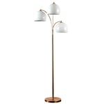 MiniSun Modern Designer Style 3 Way Polished Copper Floor Lamp with Gloss White Dome Shades - Complete with 4w LED Golfball Bulbs [3000K Warm White]