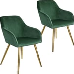 2 Chaises marilyn Effet Velours Style Scandinave - chaise de salle à manger, chaise de cuisine, chaise de salon - vert foncé/or