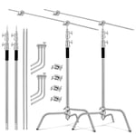 Soonpho 2-Pack C Stand 100% Acier Inoxydable Heavy Duty Support en C Stand Argent 330cm Réglable C Stand Trépied Robuste per Godox AD200 Pro SK400II Aputure 120D