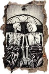 pixxp Rint 3D WD 2377 _ 62 x 42 Squelette Paire dans Le lit Noir Blanc Mural percée 3D Sticker Mural, Vinyle, Multicolore, 62 x 42 x 0,02 cm