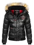 Geographical Norway Bugs Lady - Parka Longue Epaisse Chaude Femme Automne Hiver - Manteau Fin Capuche Fausse Fourure - Blouson Coupe Vent - Doudoune Elegante Femmes (Noir L)