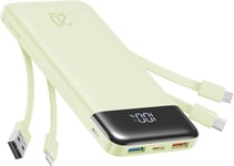 Power Bank 20000mah, Chargeur Portable À Chargement Rapide Avec Câbles Intégrés, 5 Sorties Et 4 Entrées Pour Iphone 14 13 12 11 Samsung S21 S22(Vert)