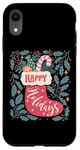 Coque pour iPhone XR Chaussette bohème Happy Holidays rétro en forme de canne à sucre d'orge de Noël