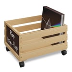 Relaxdays Caisse à roulettes en Bambou pour 50-80 LP, HBD : 27 x 43 x 34 cm, système de Rangement de disques vinyles, Naturel/Noir