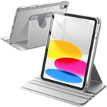 Coque Rotative Pour Ipad 10 (10,9 Pouces, Modèle 2022, 10¿ Génération) Avec Porte Pencil, Étui Housse De Protection Rotation À 360 Degrés Support, Dos Transparent (Argent)