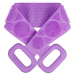 URAQT Brosse de Bain, 70cm Longueur Brosse Arrière en Silicone Brosse Silicone Pour Dos Double Face, Brosse pour Le Dos de la Douche à Bulles à Une Touche pour Exfoliante (Violet)