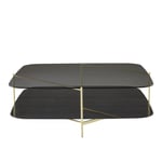 Ligne Roset - Clyde Low Table 118x72, Brass-Effect Steel Structure, Upper Grey Smoked Glass, Lower White Marble-Effect Ceramic Stoneware - Grå, Vit, Mässing - Guld,Grå,Vit - Soffbord - Glas/Naturmaterial/Metall