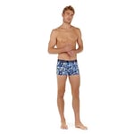 HOM Boxers Rocky #2 Boxeur ajusté, Lot de 3: imprimé Fleurs stylisées Tons de Bleus + Marine uni + Bleu uni, Homme