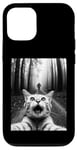 Coque pour iPhone 12/12 Pro T-shirt drôle chat selfie avec Bigfoot