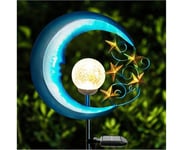 Stars Moon Solar Lights Outdoor - Solar Powered Garden Lights Decorative Crackle Glass Globe Led Waterproof Landscape Lighting for Pathway