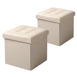 WOLTU Lot de 2 Tabouret Cube de Rangement Repose Pieds Pliant,Couvercle Amovible siège en Lin, 37,5x37,5x38cm (L x L x H) Crème Blanc SH06cm-2