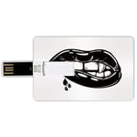 16G USB Flash Drives Credit Card Shape Vampire Memory Stick Bank Card Style Sexy Vampire Biting Her Lips Pop Art Print in Flash Style Seductive Sensual Decorative,Black White Waterproof Pen Thumb Love