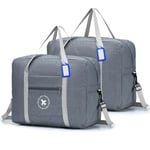 BAGZY 2X Bagage Cabine 45x36x20 easyJet, Pliable 40L Sac a Main Weekend Rangement Grande Taille Avion Organisateur Valise Voyage (Grigio)