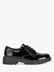 Geox Kids' Casey Faux Patent Leather Derby School Shoes, Black