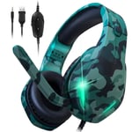 Stynice Gaming Headset for PS4 PS5 PC Laptop MAC Xbox One Controller with microphone and LED light, 3.5 mm Jack Stereo Surround Over Ear Headphones Camouflage