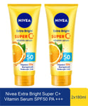 Nivea SPF50 SunScreen Extra Bright Super C+ Vitamin Serum Skin Moisuriser 2X180m