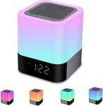 Enceinte Bluetooth Portable Lumineuse Haut-Parleur Bluetooth Lampe de Chevet LED avec Contrôle Tactile, Lampe de Table Couleur Changeant Lumière de Nuit avec Le Reveil pour Cadeau Fille, Garçon, Amis