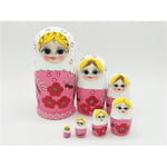 7-lagers blond flicka Trä Matryoshka Nesting Doll Toy Set för småbarn - Rosa Babushka Dolls Present för barn