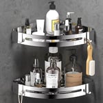 RCQD Etagere Douche Sans Percage 2 Pièces,Etagere Salle de Bain Angle Rangement Salle de Bain Inox Auto-adhésif,Etagere de Douche Avec 4 Crochets Pour Rangement Douche (Argent)