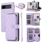 ELISORLI Wallet Case for Google Pixel 6A 5G 2022 with Detachable Wrist Strap,Crossbody Shoulder Strap,9+ Card Slots Zipper Purse Luxury PU Leather Stand Cell Phone Cover for Pixel6A A6 Women Purple