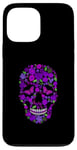 Coque pour iPhone 13 Pro Max Fleur noire en sucre Motif tête de mort Violet