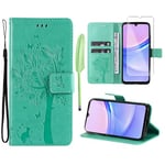 Oududianzi - Coque pour Samsung Galaxy A15 4G / 5G [1X Verre Trempé] Étuis Rabat Folio Protection Housse Cuir PU Portefeuille Silicone [Fermeture Magnétique][Emplacements Cartes][Stand Feature] - Vert