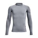 Under Armour Boy's Boys' HeatGear Armour Mock Long Sleeve T Shirt, Steel Black (035), 10 Years UK