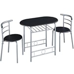 Yaheetech Ensemble Table à Manger Ronde avec 2 Chaises en Bois MDF et en Métal Ensemble de Meubles 3 Pièces avec Porte-Bouteilles pour Petit Espace 90 cm × 53 cm × 75,5 cm Noir