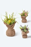 Set of 3 Artificial Daisies in Rustic Burlap Pots