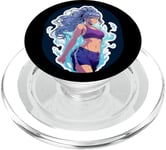 Fille de style anime et manga aux cheveux bleus en tenue de sport PopSockets PopGrip pour MagSafe