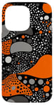 Coque pour iPhone 14 Pro Max Orange Pop Art Polka Dots Noir et Gris Abstrait Tourbillon Ondulé