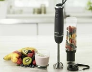 Gourmia 300W Stick Blender Handheld Electric Blender with Smoothie Bottle NEW