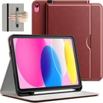 Coque Pour Ipad 10 (10,9 Pouces, Modèle 2022, 10ème Génération), Pu Cuir Folio Protecteur Housse Étui De Tablette Avec Porte-Stylet & Poche, Multi-Angle Affichage (Brun)