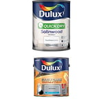 Dulux Quick Dry Satinwood Paint, 750 ml (Pure Brilliant White) Easycare Washable and Tough Matt (Warm Pewter)